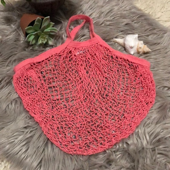 Cotton Mesh Shoppers Tote-Eco Friendly-Coral Pink-Used 1x-Washed-EUC - Picture 4 of 11